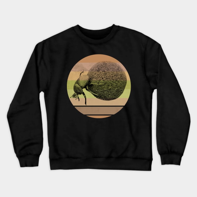 Dung Beetle with Dung Ball on Retro-style Sunset in Africa Colors Crewneck Sweatshirt by scotch